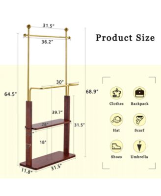 Golden Steel & Walnut Coat Rack - Double Layer, Cabinet, 68.9"