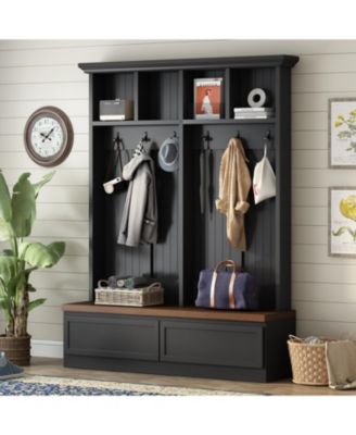 Streamdale Farmhouse 4-in-1 Hall Tree - Mudroom Coat Rack Bench with Drawers, Black