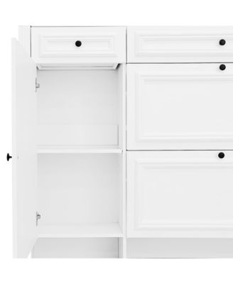 Hall Tree w/ Shoe Cabinet, Mirrored Door, Bench, Hooks & Drawers