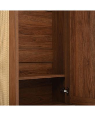 Streamdale Farmhouse Hall Tree - Rattan Doors, Bench, Hooks, Shoe Cabinet - Walnut, 55.1"W