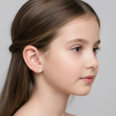 14K Gold Plated with White Mother of Pearl & Clear Cubic Zirconia Frog Design Stud Earrings For Kids