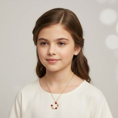 14K Gold Plated with Graceful Heart Charms Radiant Pendant Necklace For Kids
