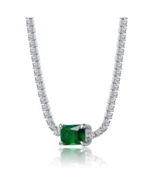 Sterling Plated with Colored Cubic Zirconia Solitaire Thin Chain Necklace