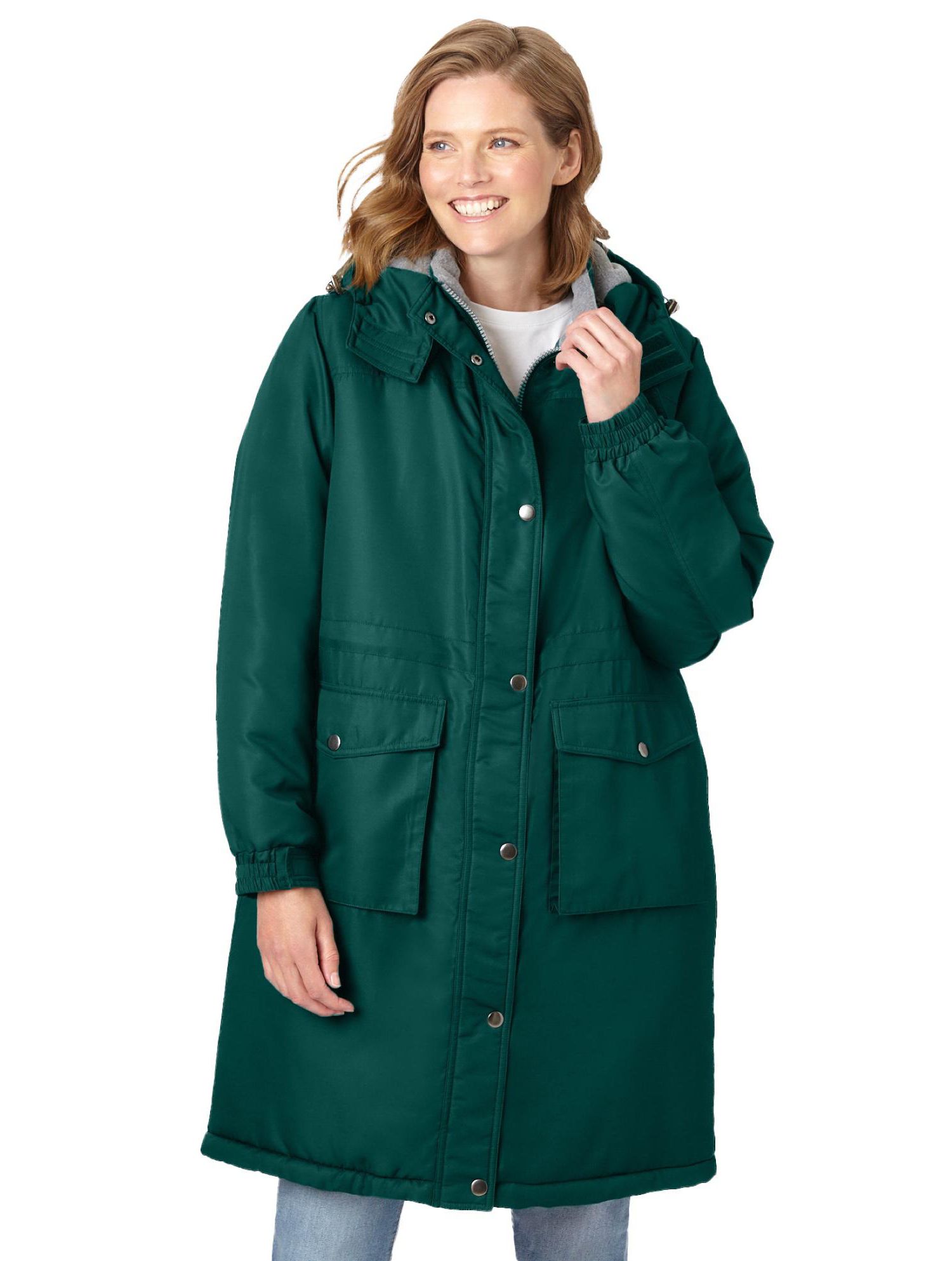 Plus Size Mid-Length Microfiber Parka
