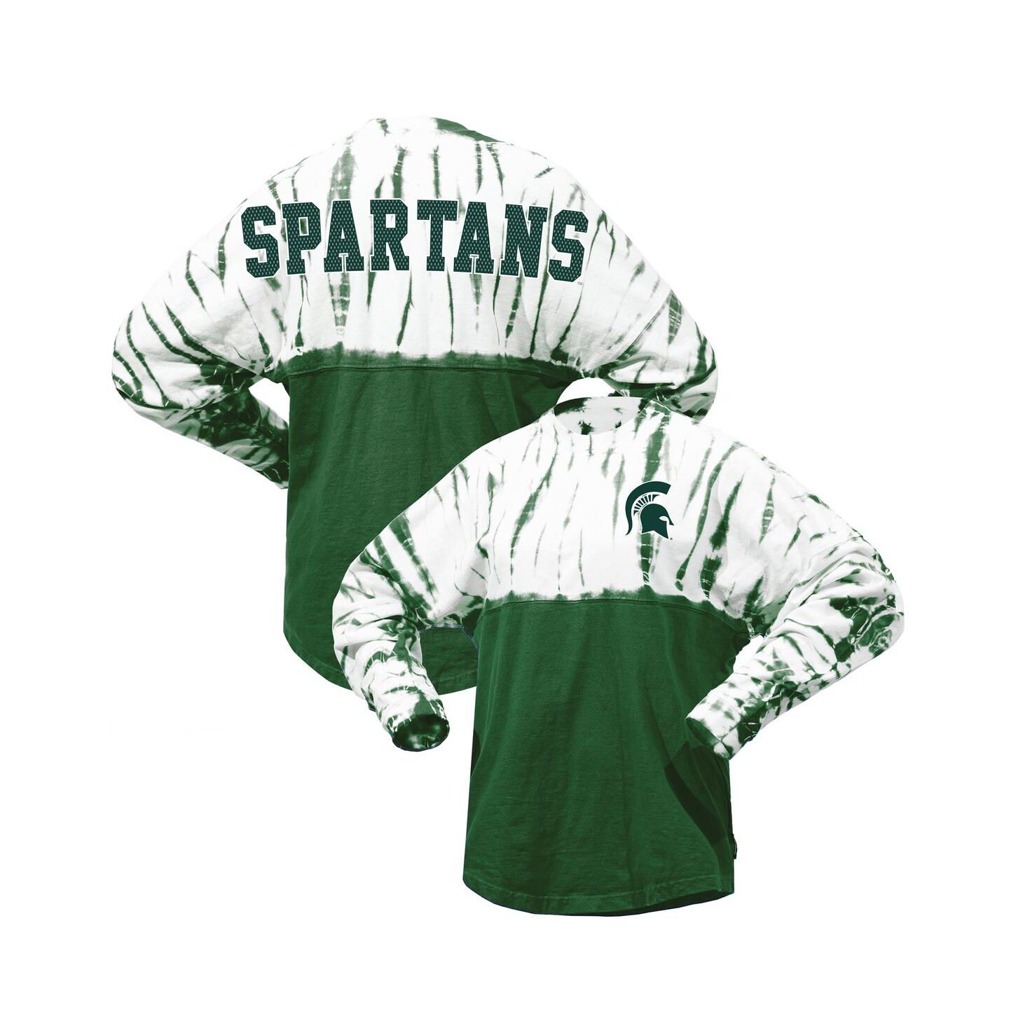 Женская футболка Spirit Jersey Green Michigan State Spartans Tie-Dye Long Sleeve Jersey — фото 1