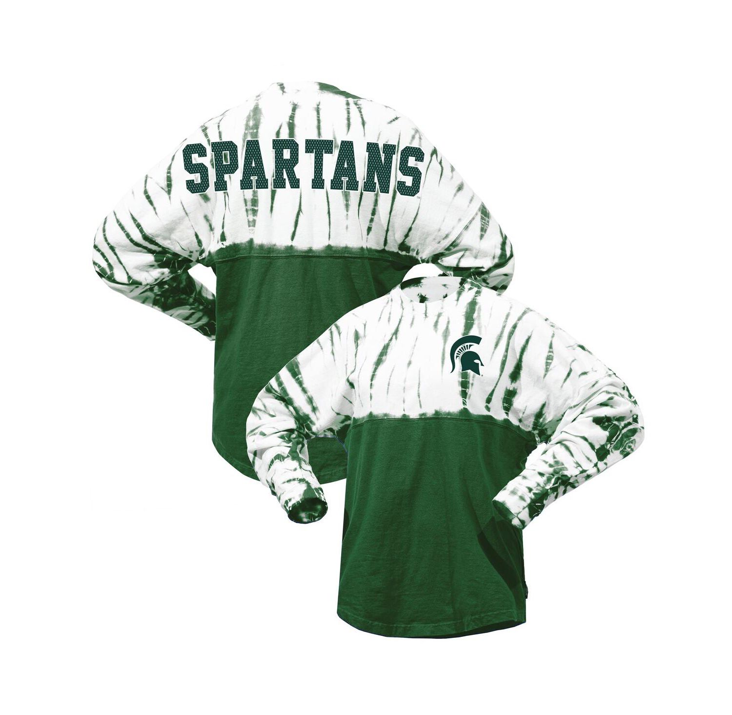 Women's Green Michigan State Spartans Tie-Dye Long Sleeve Jersey T-Shirt