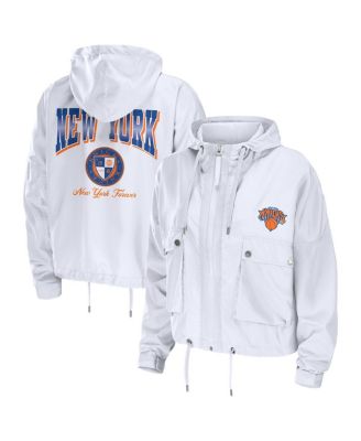 WEAR by Erin Andrews - Women's White New York Knicks Cropped Full-Zip Windbreaker Jacket