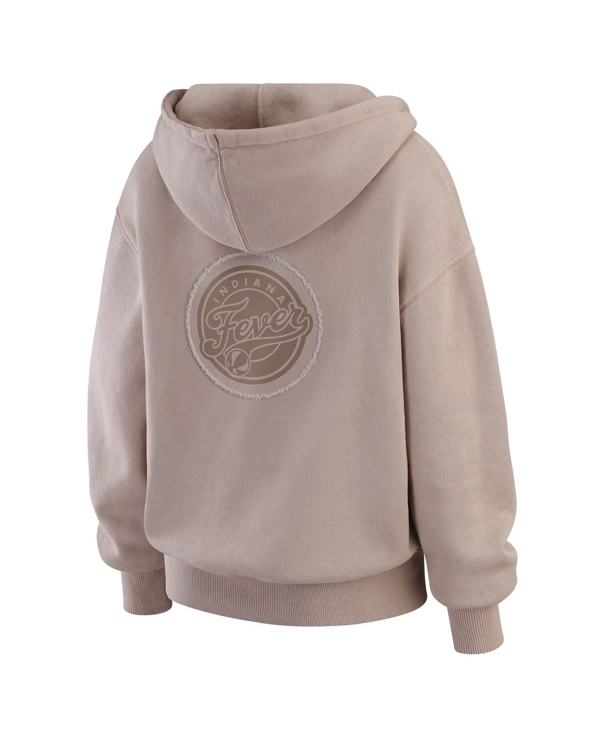 Wear By Erin Andrews Women's Tan Indiana Fever Washed Pullover Crewdie Hoodie In Brown
