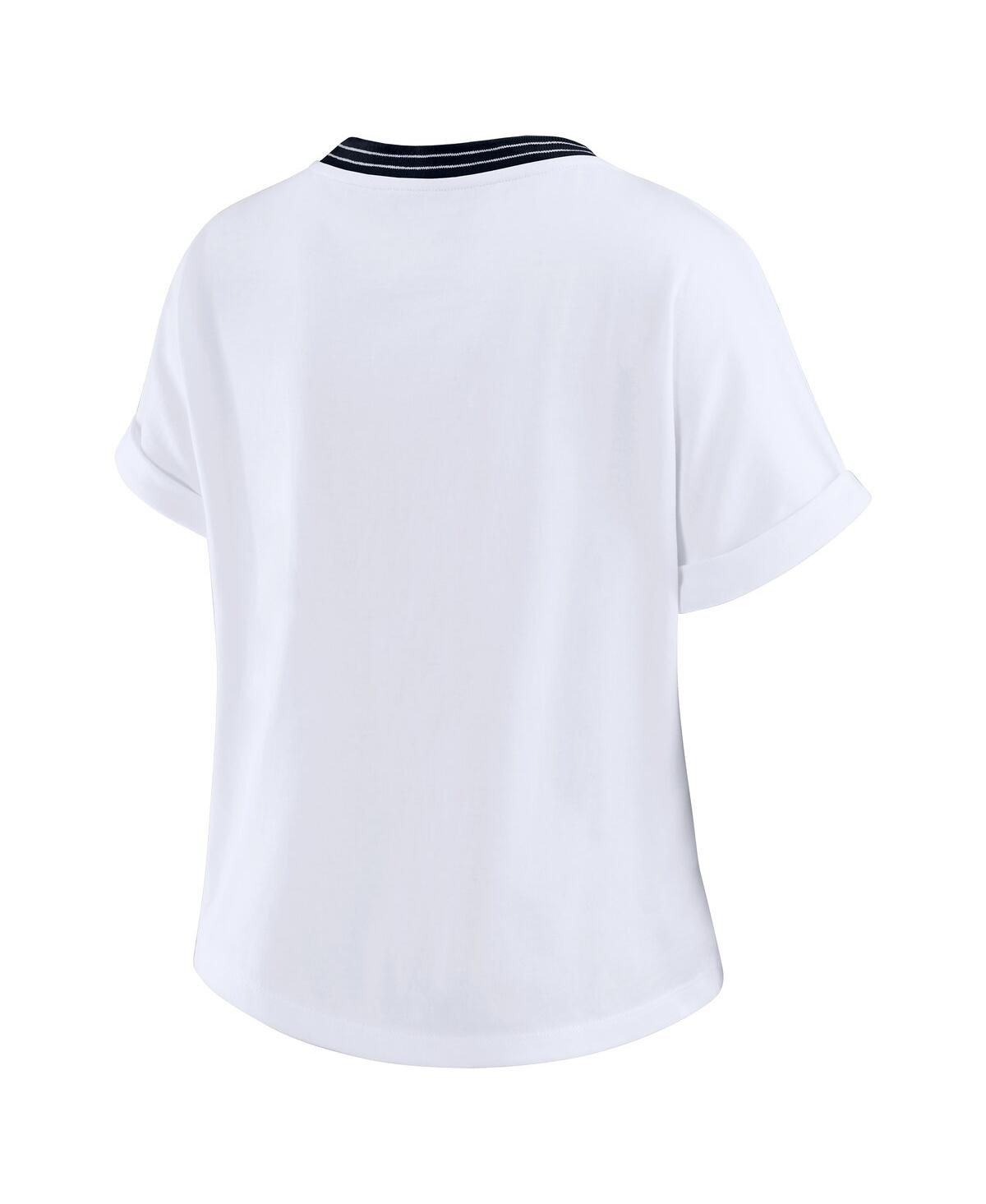 Wear By Erin Andrews Women's White Houston Texans Cropped Center Stripe Dolman T-shirt In White