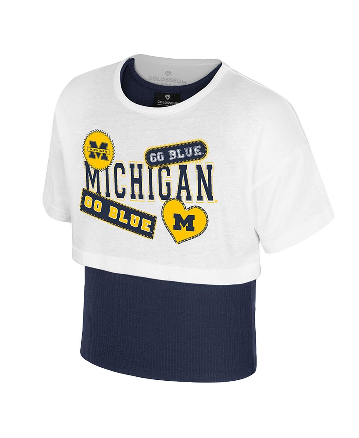 Colosseum Big Girlsâ White Michigan Wolverines Gale Cropped 2fer Top In White