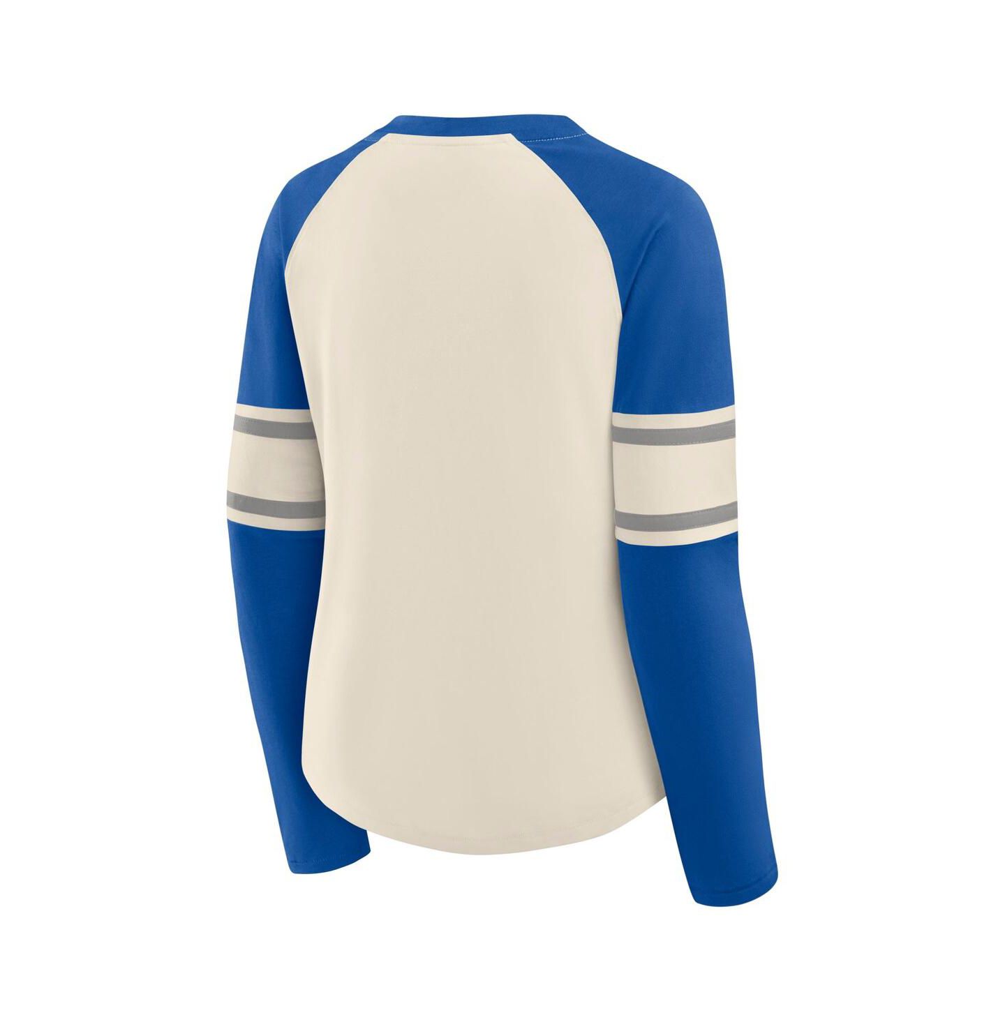 Женская футболка Fanatics Cream/Royal Dallas Cowboys Hometown Gridiron Hero Raglan Lace-Up V-Neck Long Sleeve — фото 2