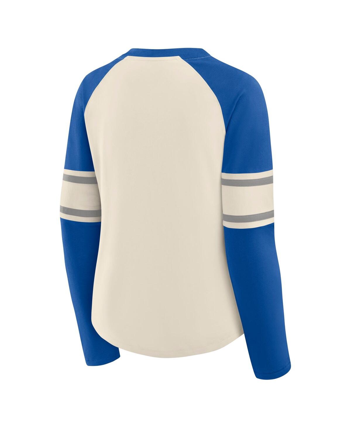 Fanatics Women's Cream/royal Dallas Cowboys Hometown Gridiron Hero Raglan Lace-up V-neck Long Sleeve T-shirt In Multi