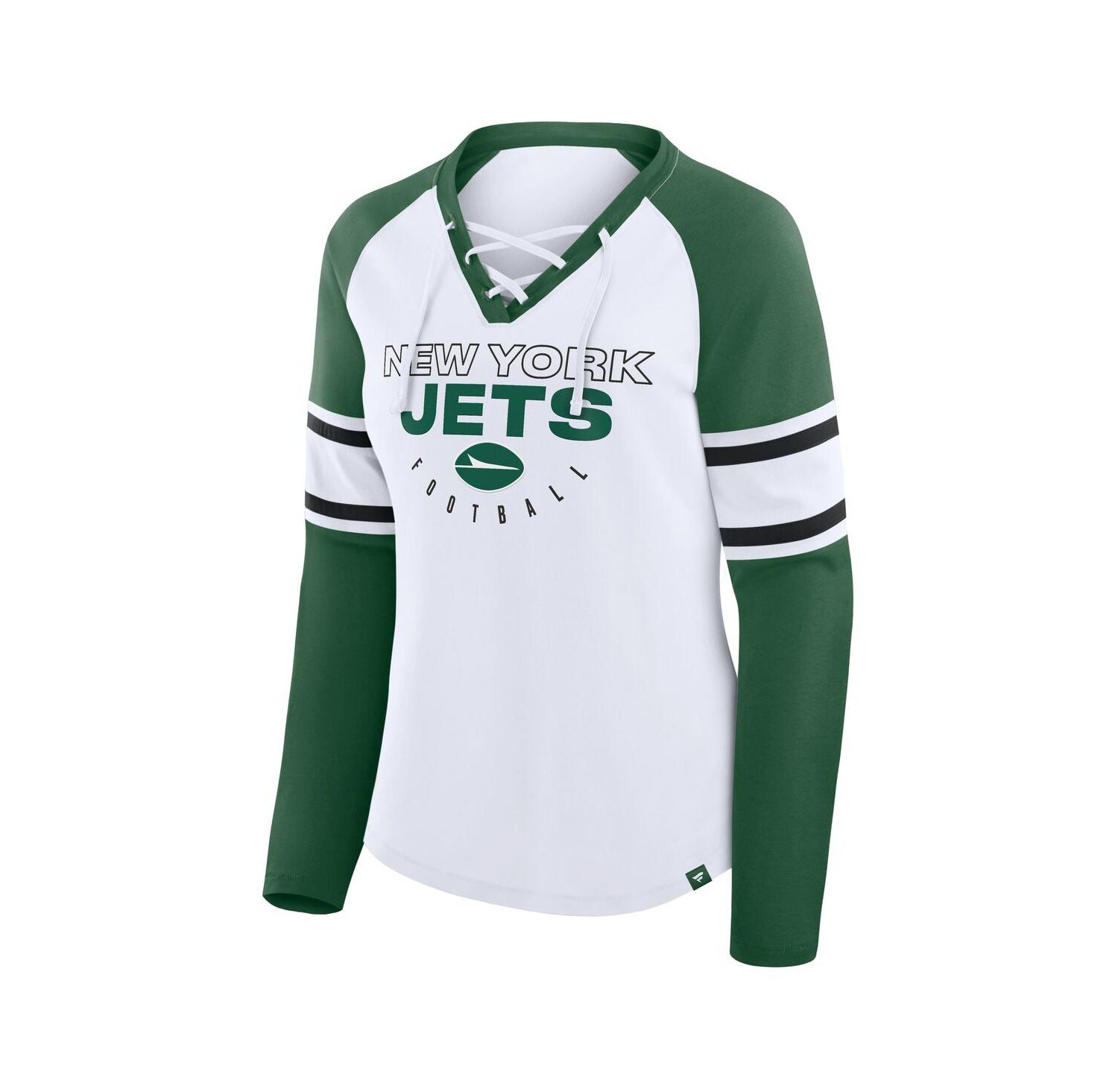 Women's White/Green New York Jets Redzone Blitz Package Raglan Lace-Up V-Neck Long Sleeve T-Shirt
