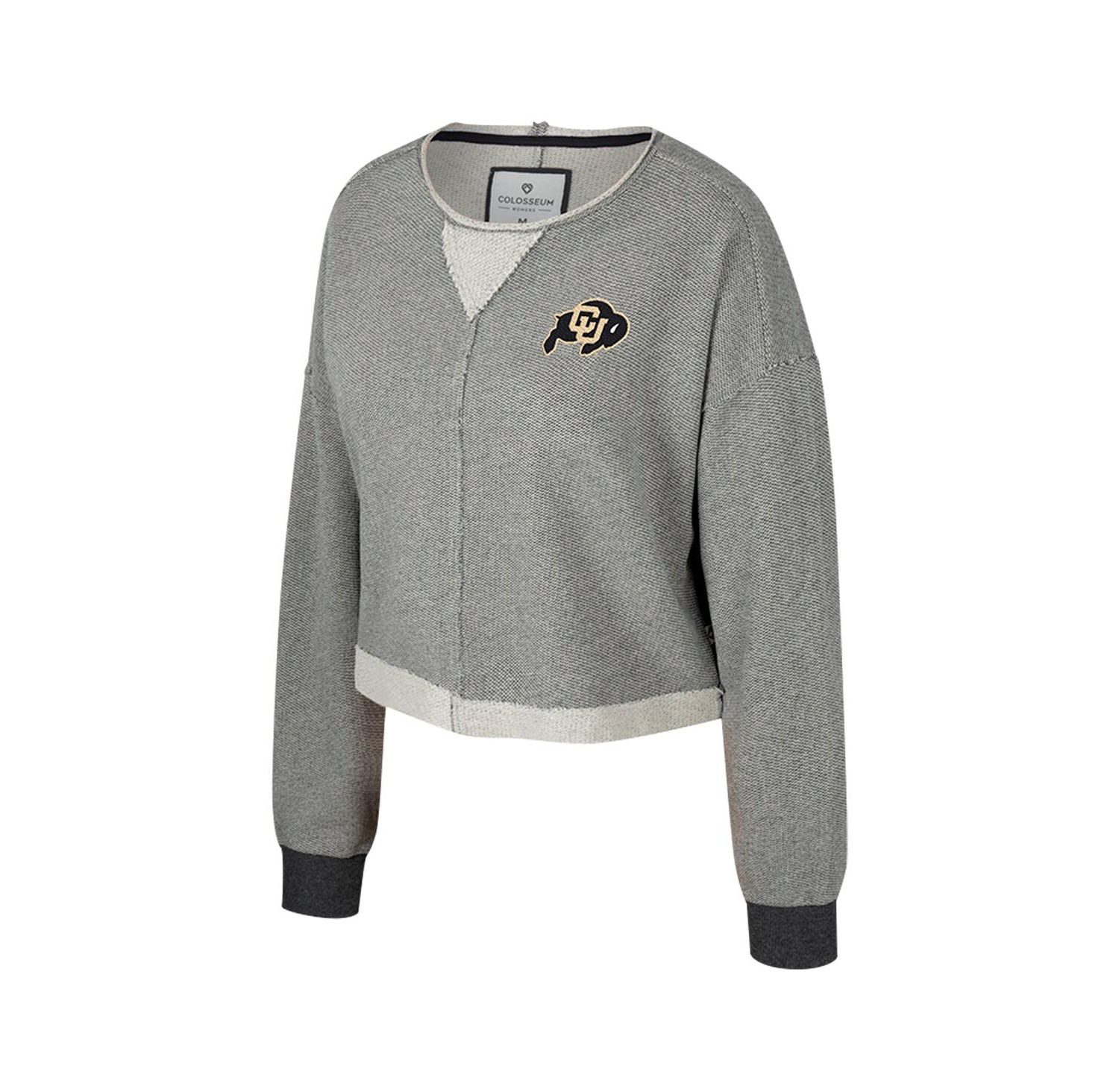 Women's Charcoal Colorado Buffaloes Magnum Scoop Neck Cropped Pullover Sweatshirt