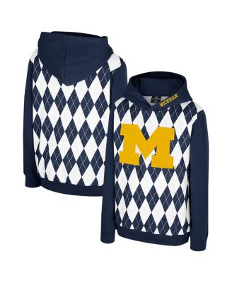 Colosseum - Big Boys and Girls Navy Michigan Wolverines Argyle The Dealio Pullover Hoodie
