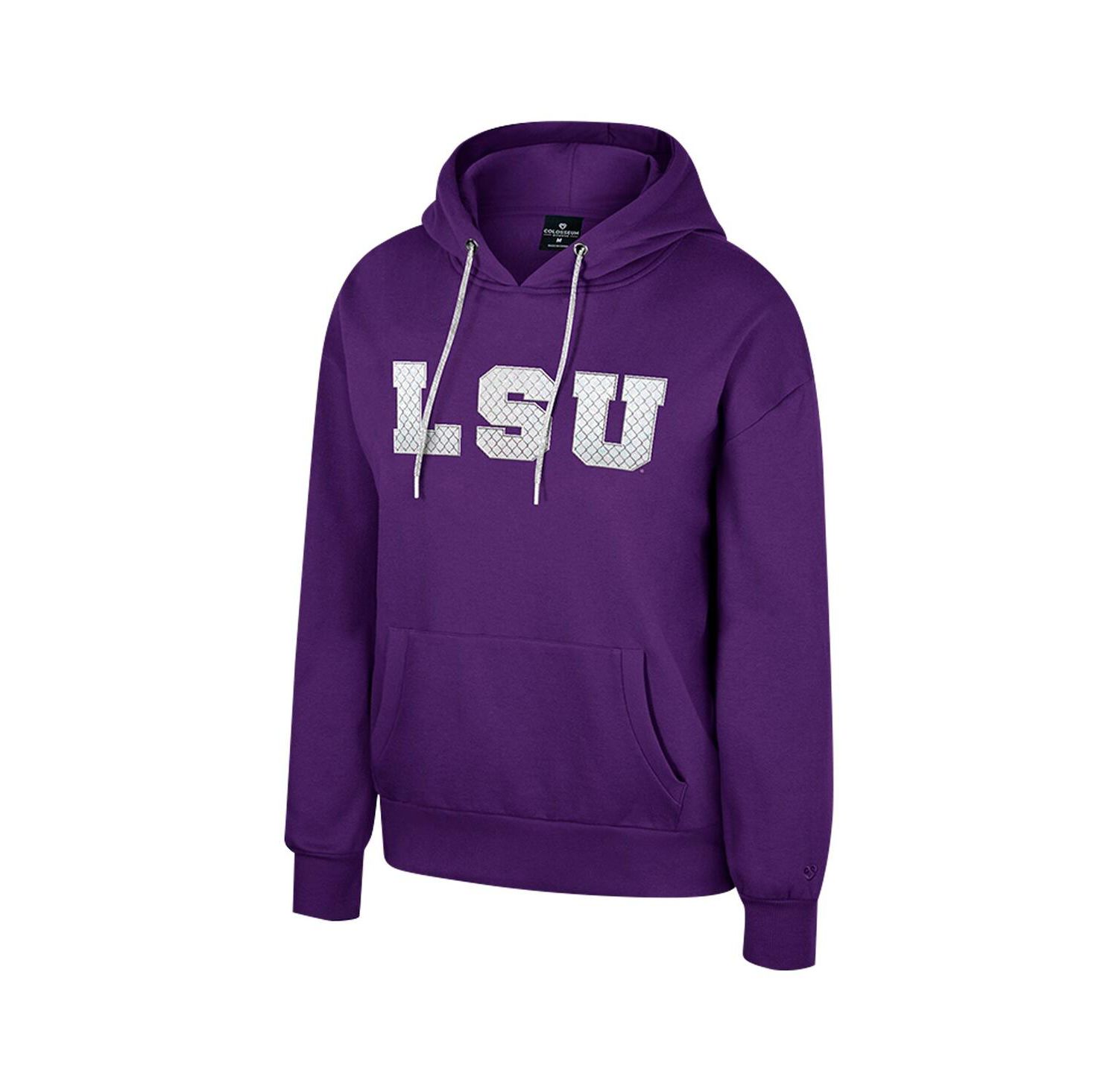 Women's Purple LSU Tigers Reflection Rhinestone Drawcord Pullover Hoodie