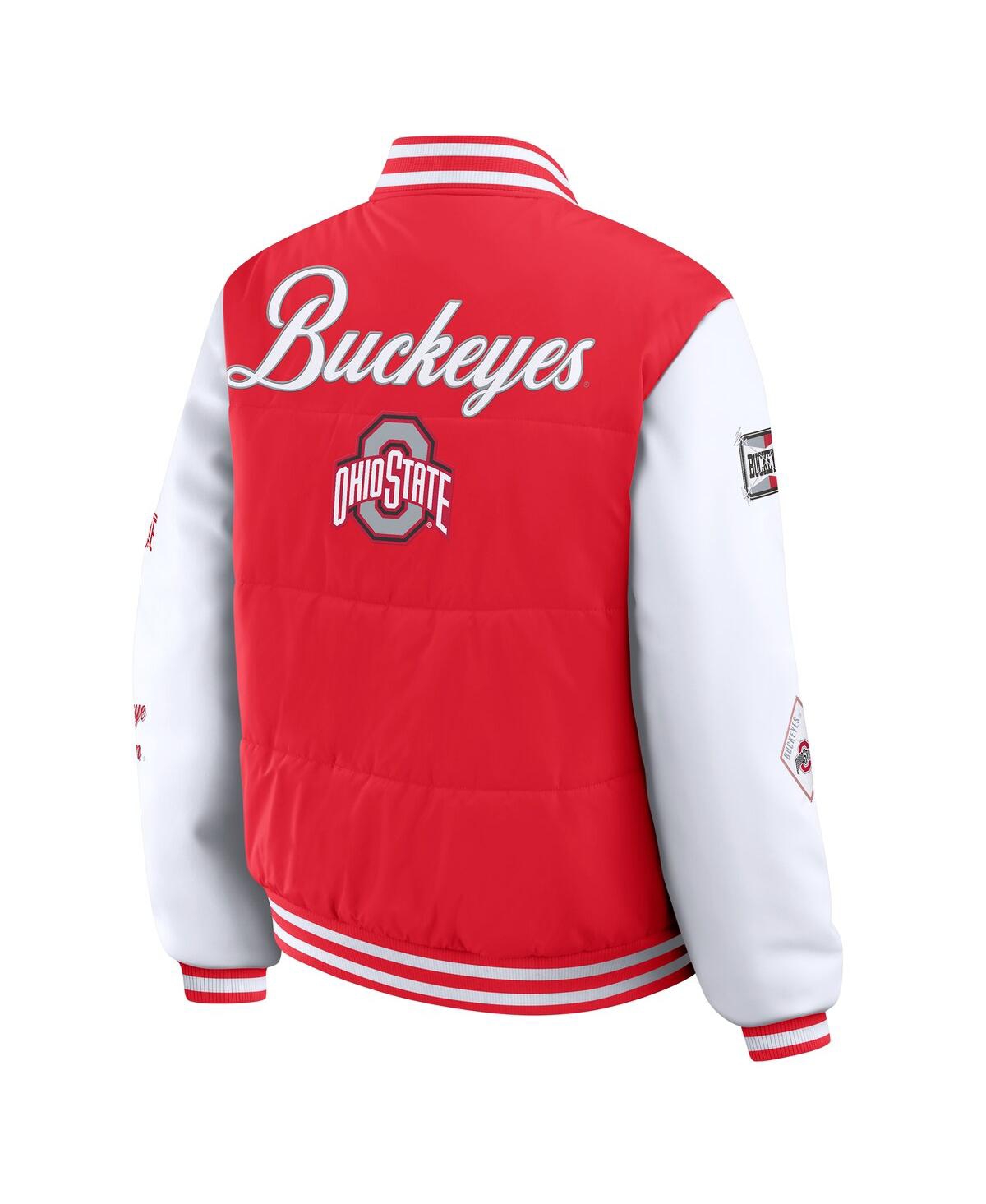 Wear By Erin Andrews Women's Scarlet Ohio State Buckeyes Varsity Puffer Jacket In Red
