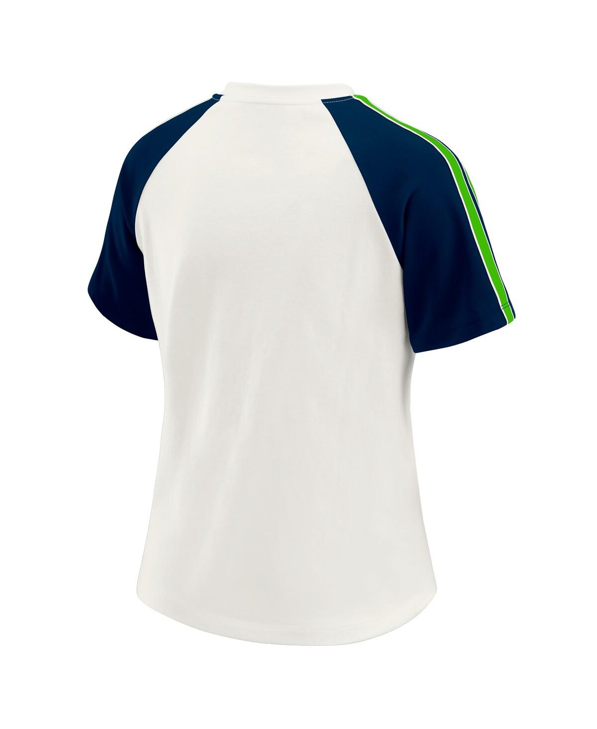 Wear By Erin Andrews Women's White Seattle Seahawks Sleeve Stripe Distressed Raglan T-shirt In White