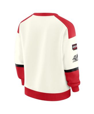 Women's Cream San Francisco 49ers Racing Crew V-Neck Sweatshirt