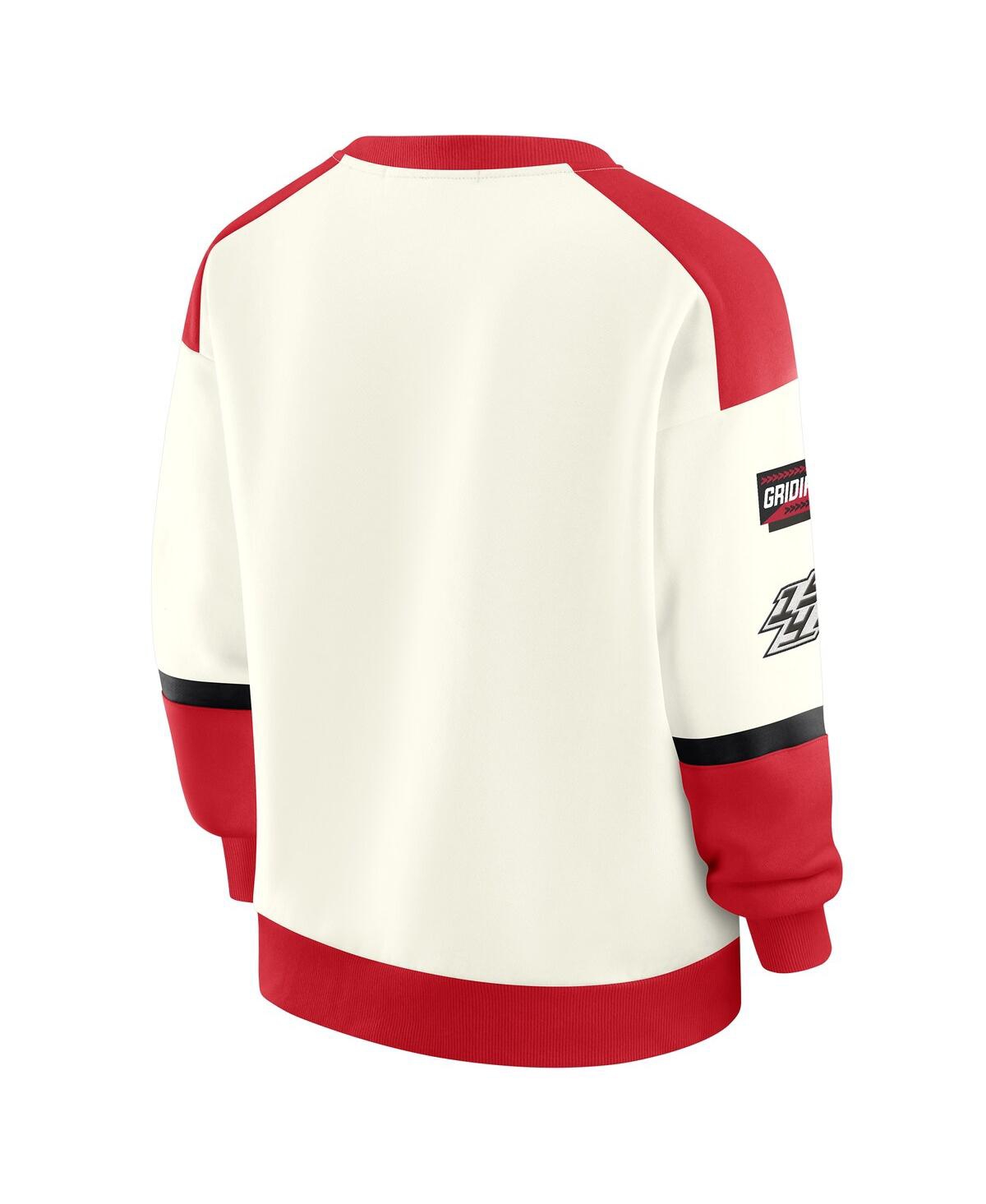 Wear By Erin Andrews Cream San Francisco 49ers Racing Crew V-neck Sweatshirt In White