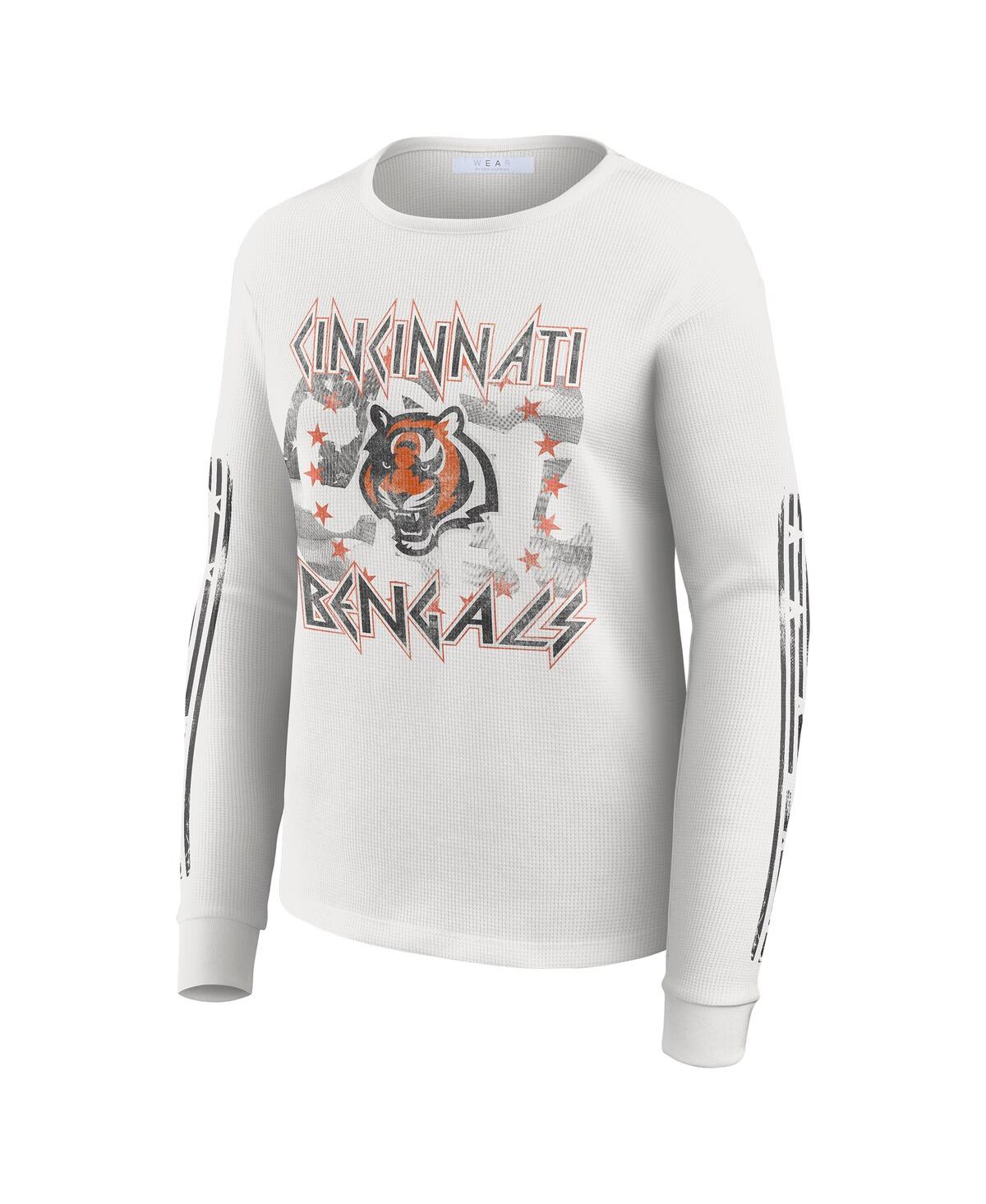 Wear By Erin Andrews Women's White Minnesota Vikings Graphic Waffle Long-sleeve T-shirt In White