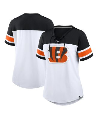 Fanatics - Women's White/Black Cincinnati Bengals Athena Rhinestone Lace-Up V-neck T-shirt