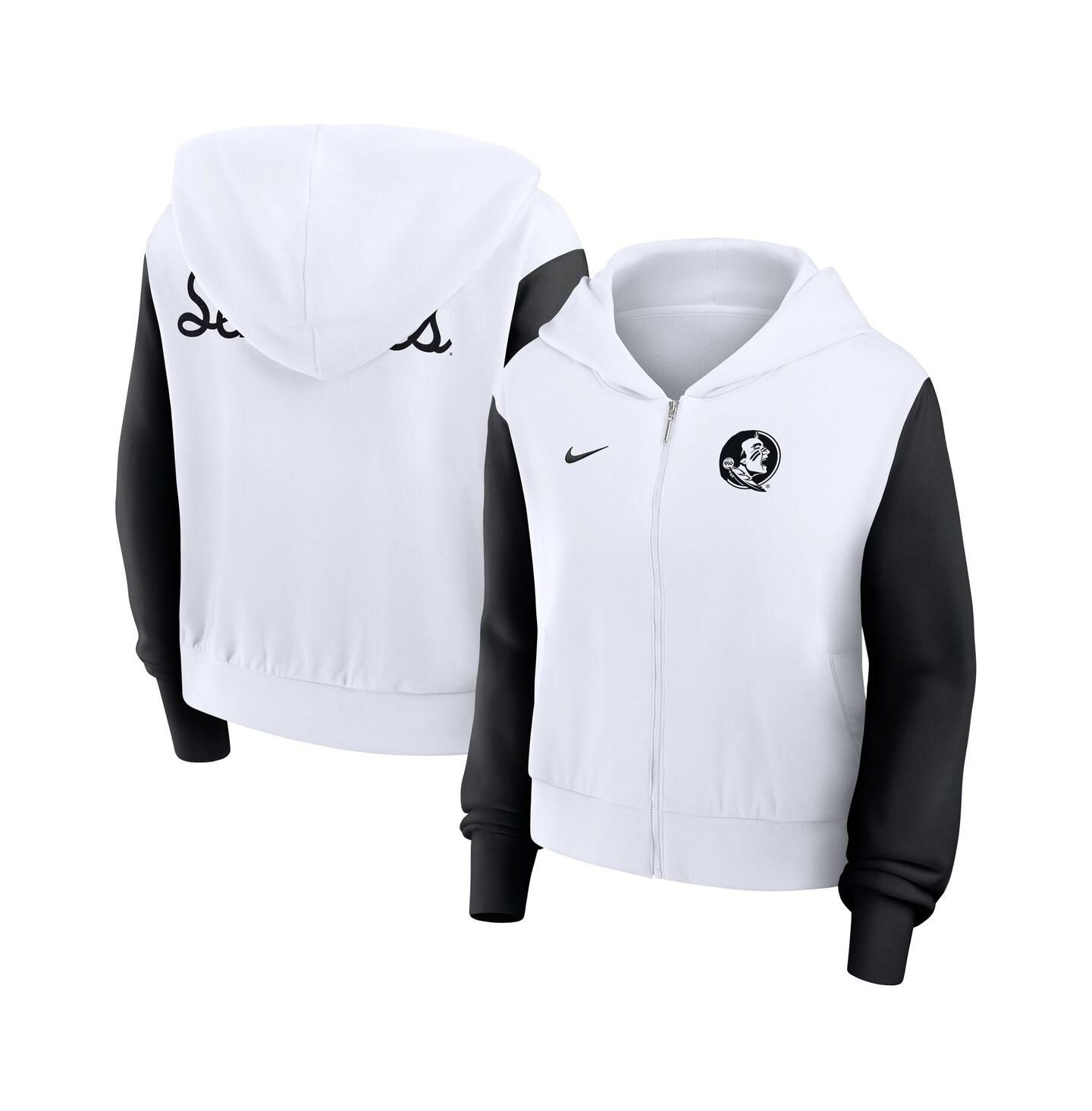 Женское худи Nike White Florida State Seminoles Cropped Beyond Capability Color-Block Script Full-Zip — фото 1