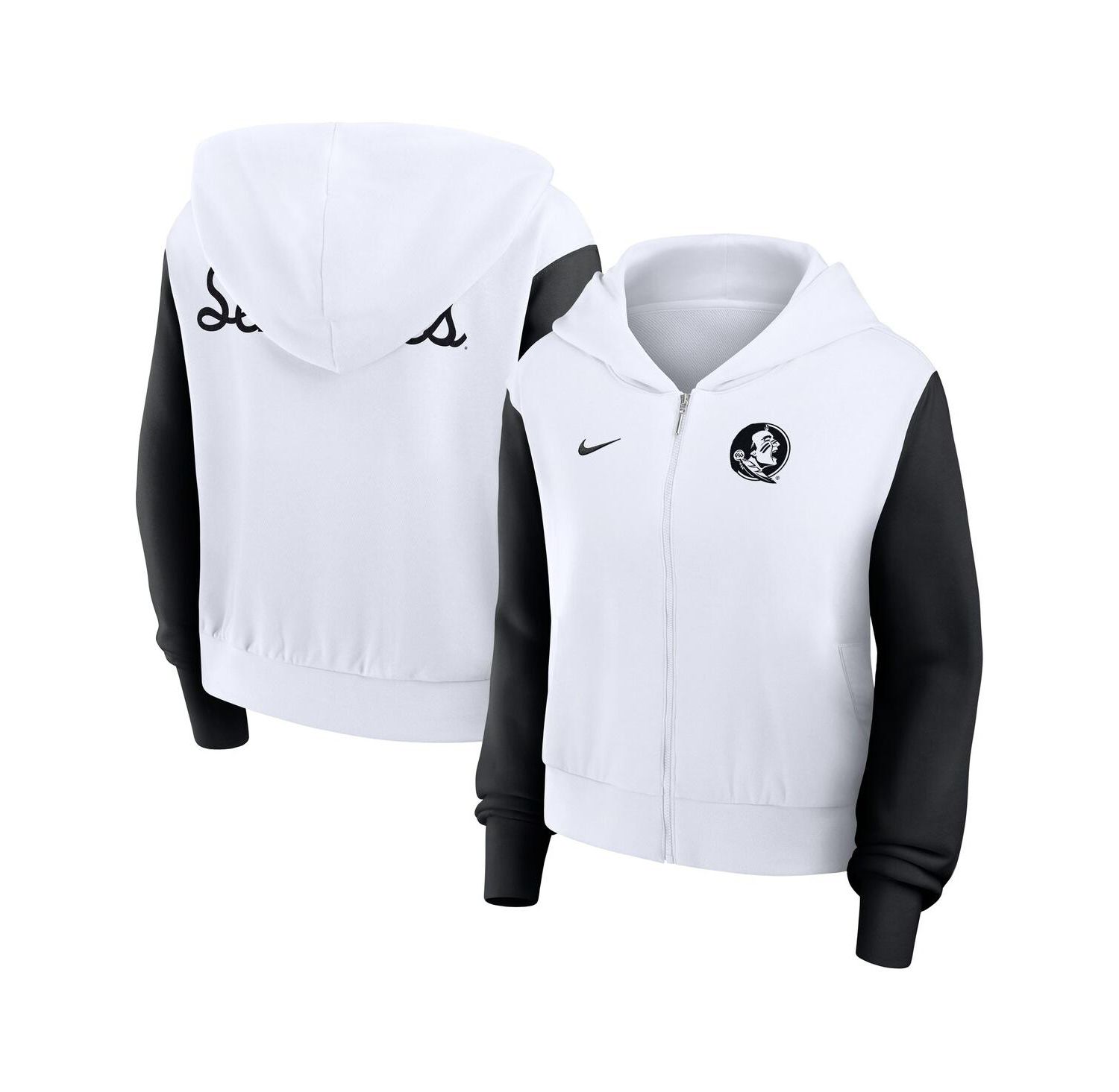 Women's White Florida State Seminoles Cropped Beyond Capability Color-Block Script Full-Zip Hoodie