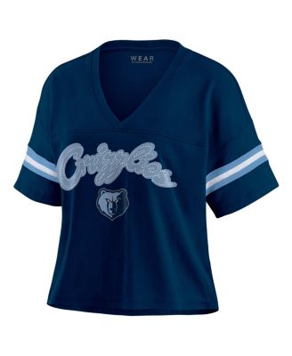 Women's Navy Memphis Grizzlies Color Block Boxy V-Neck T-Shirt