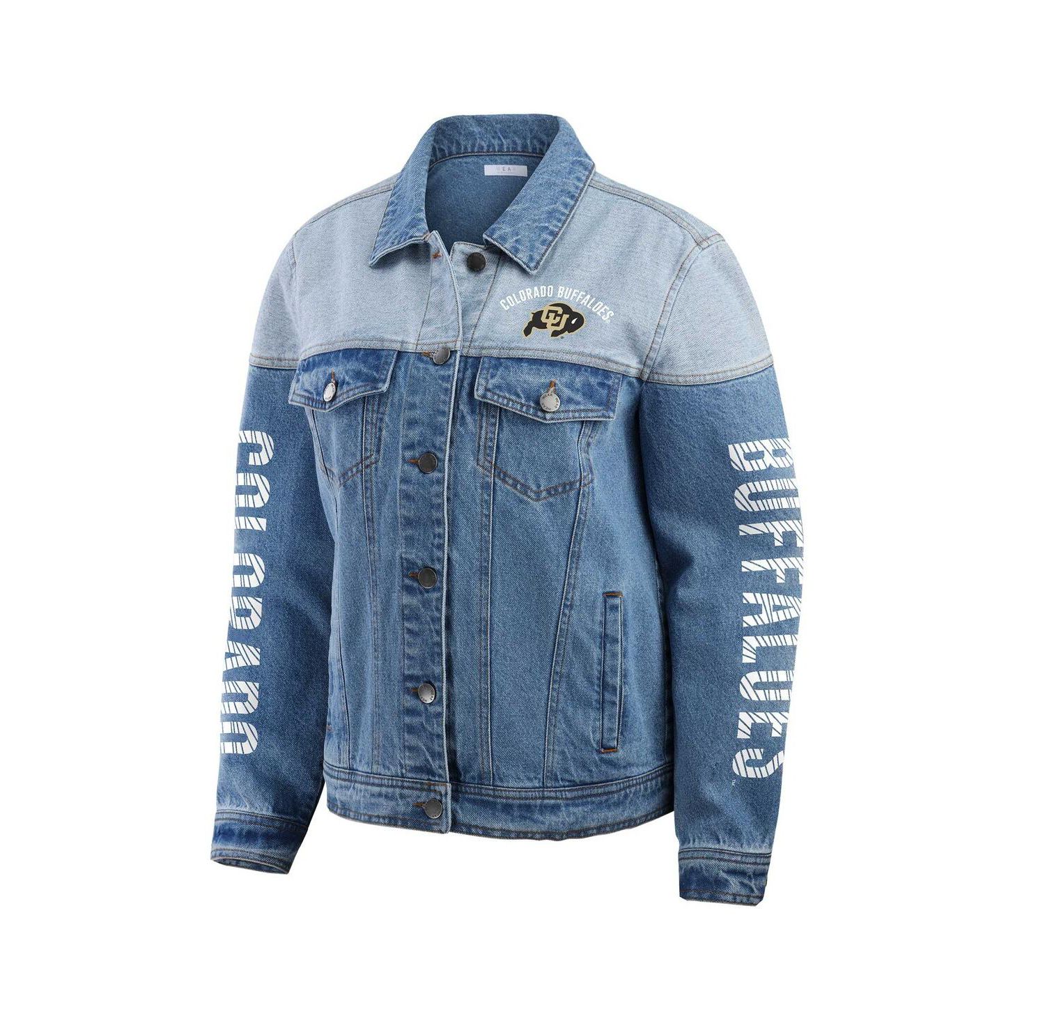 Women's Denim Colorado Buffaloes Sleeve Hit Color Block Button-Down Denim Jacket