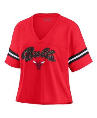 Women's Red Chicago Bulls Plus Size Color Block Boxy V-Neck T-Shirt