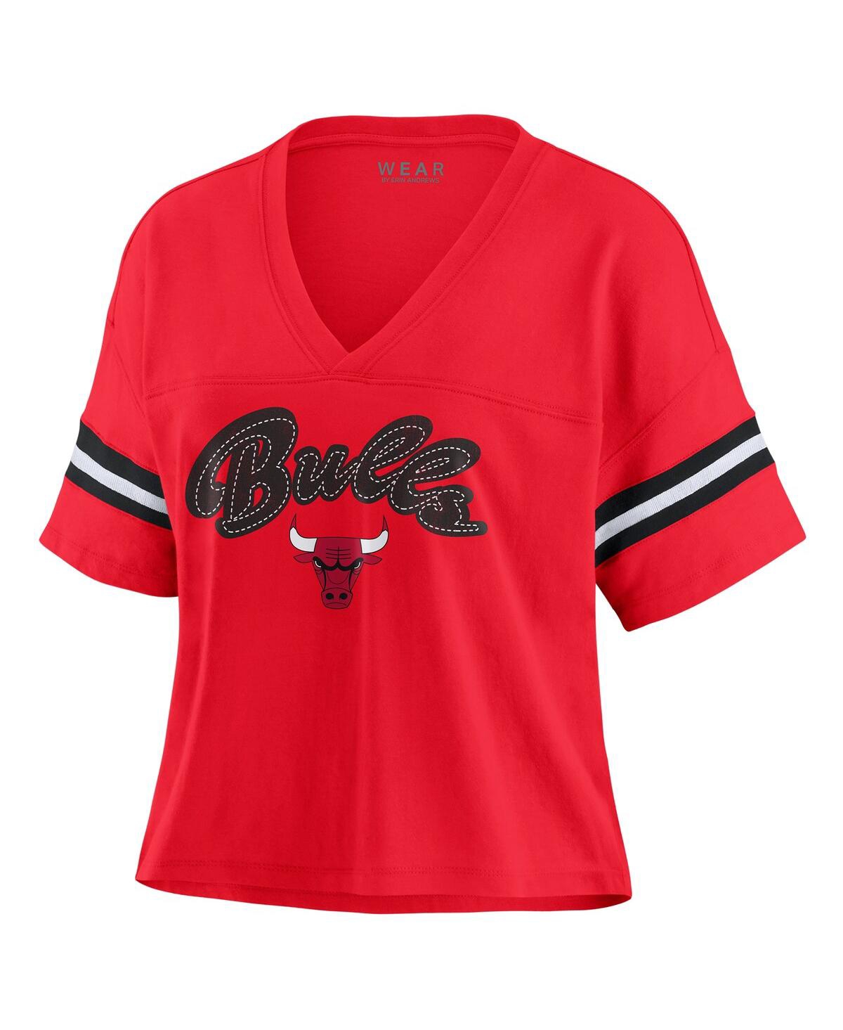 Wear By Erin Andrews Women's Red Chicago Bulls Plus Size Color Block Boxy V-neck T-shirt In Red