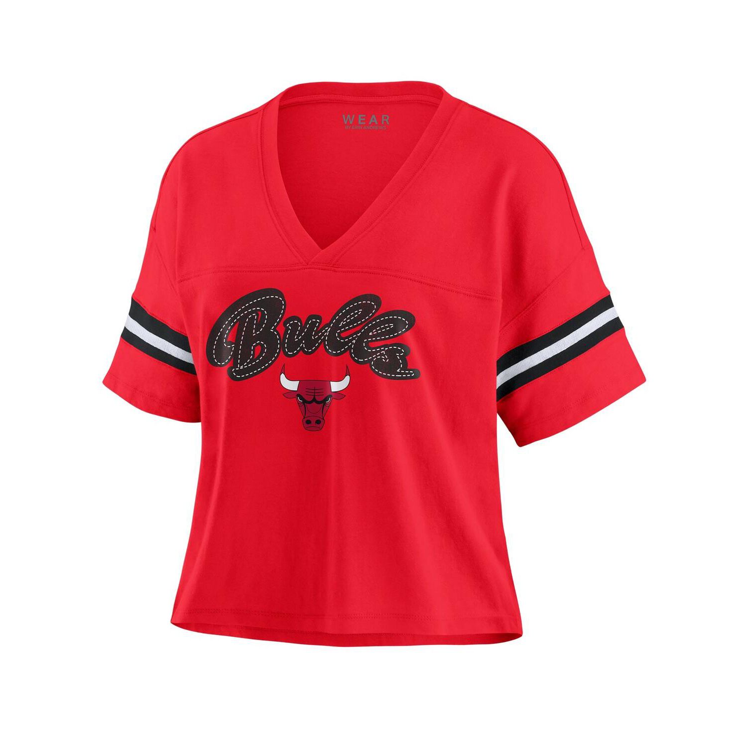 Women's Red Chicago Bulls Plus Size Color Block Boxy V-Neck T-Shirt