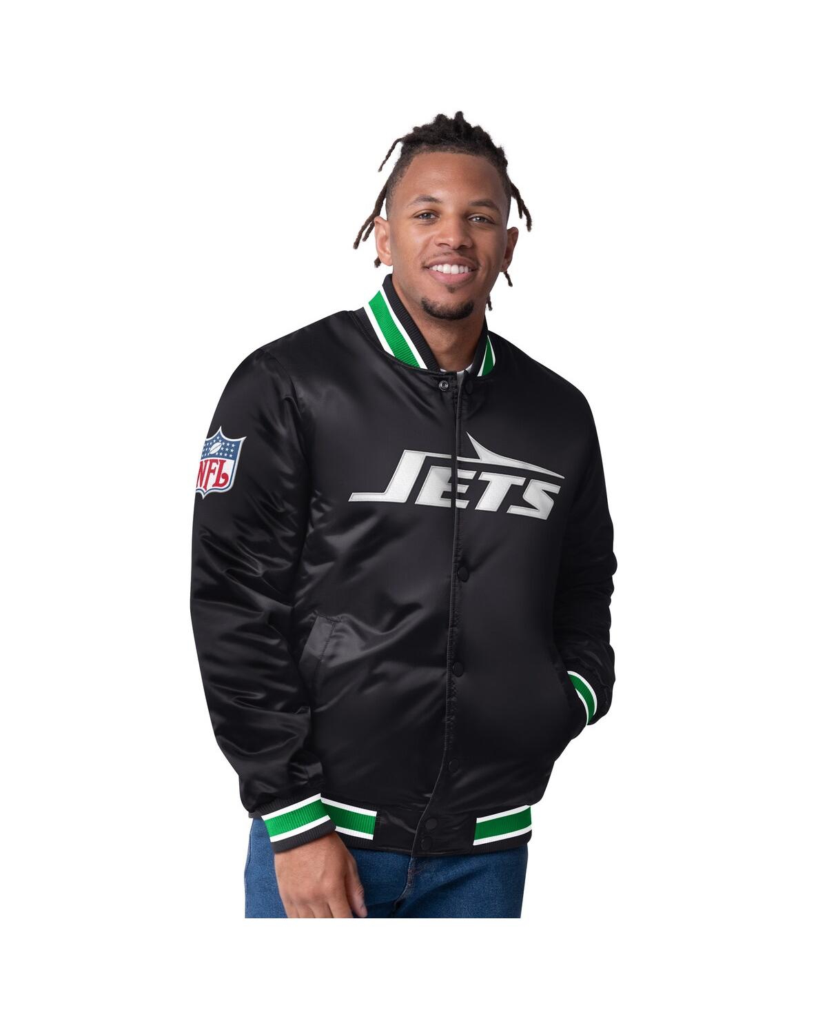 Starter Men's Green/black New York Jets Closer Reversible Satin Full-snap Jacket In Green