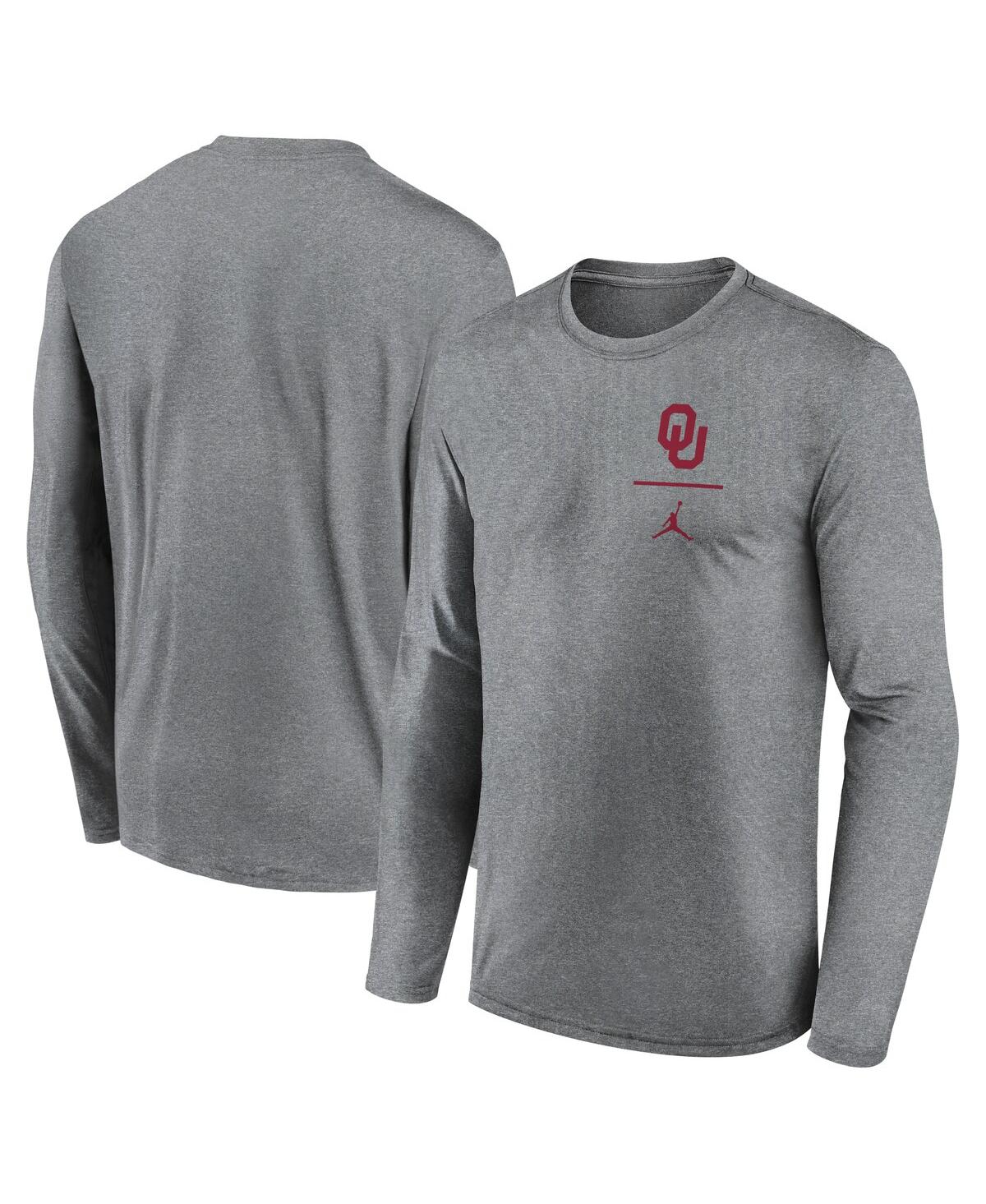 Jordan Men's Heather Gray Oklahoma Sooners Primary Stack Legend Performance Long Sleeve T-shirt In Gray