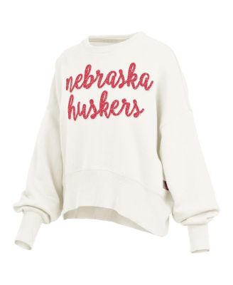 Women's Cream Nebraska Huskers Oversized Chelsea Waist Length Pullover Sweatshirt