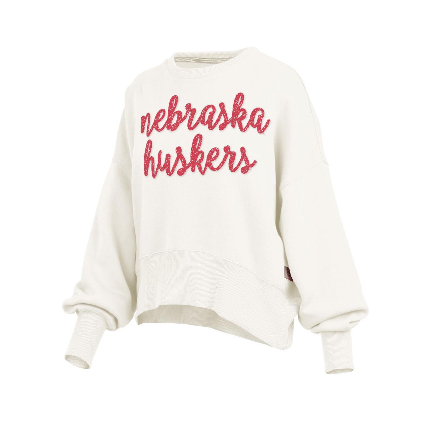 Women's Cream Nebraska Huskers Oversized Chelsea Waist Length Pullover Sweatshirt