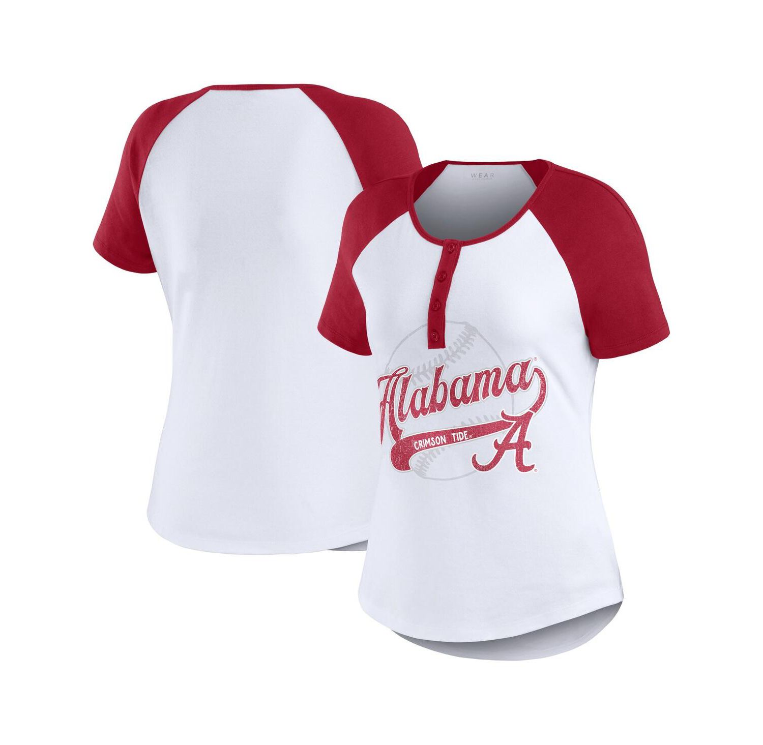 Women's White Alabama Crimson Tide Baseball Logo Raglan Henley T-Shirt