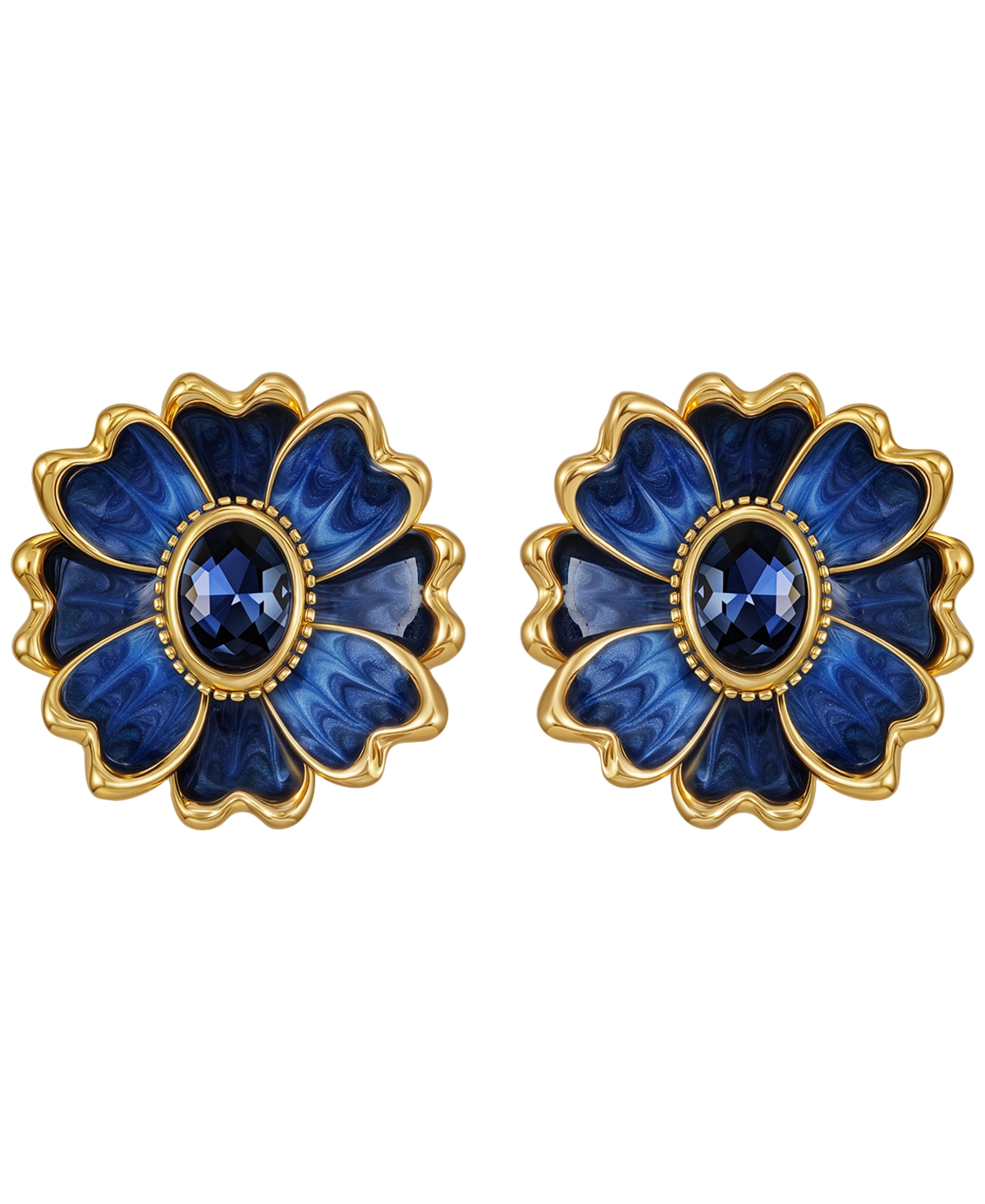 Guess Epoxy Stones Gold-tone Floral Clip-on Earrings In Blue