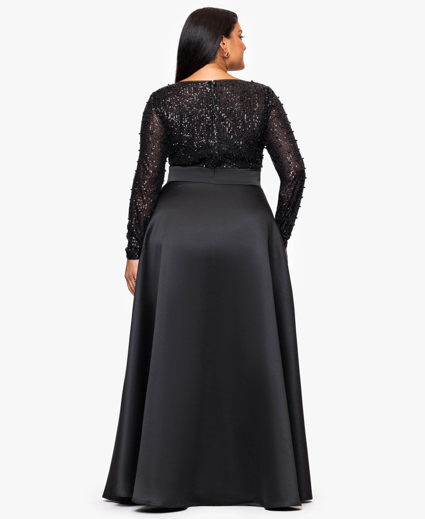 Женское платье XSCAPE Plus Long Sleeve Ball Gown, цвет: Чёрный — фото 3