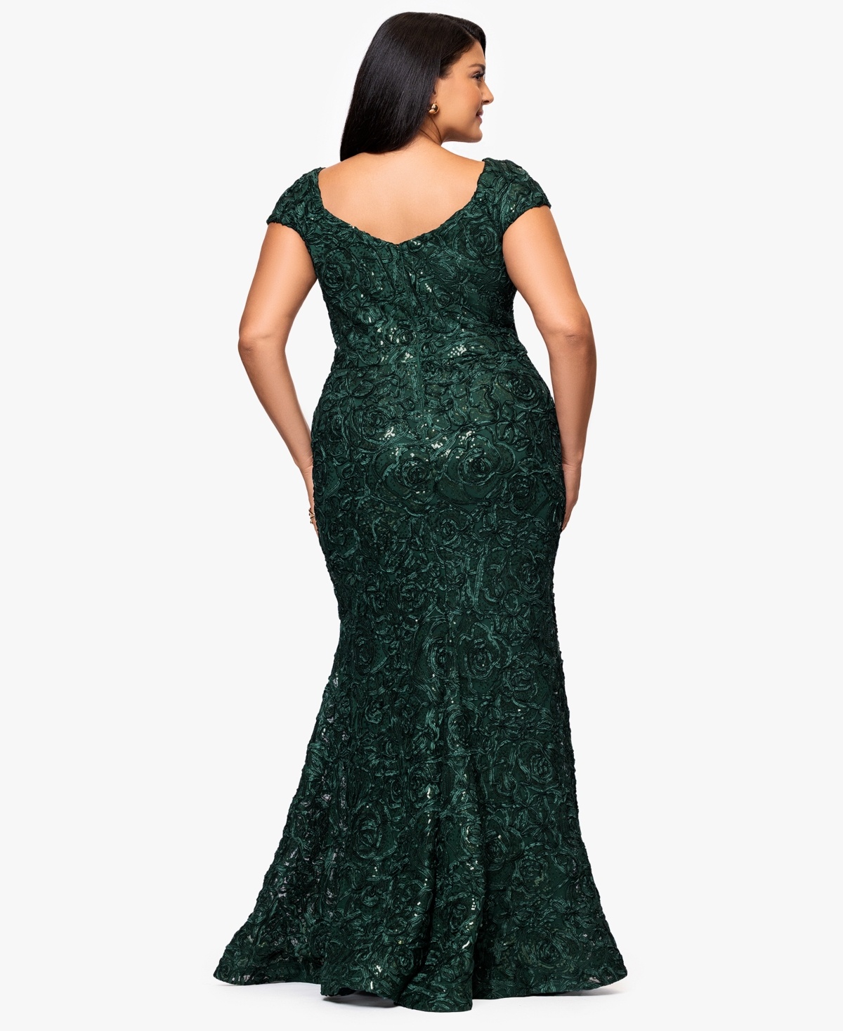 Xscape Plus Size Lace Detail Asymmetrical Neck Maxi Dress In Green
