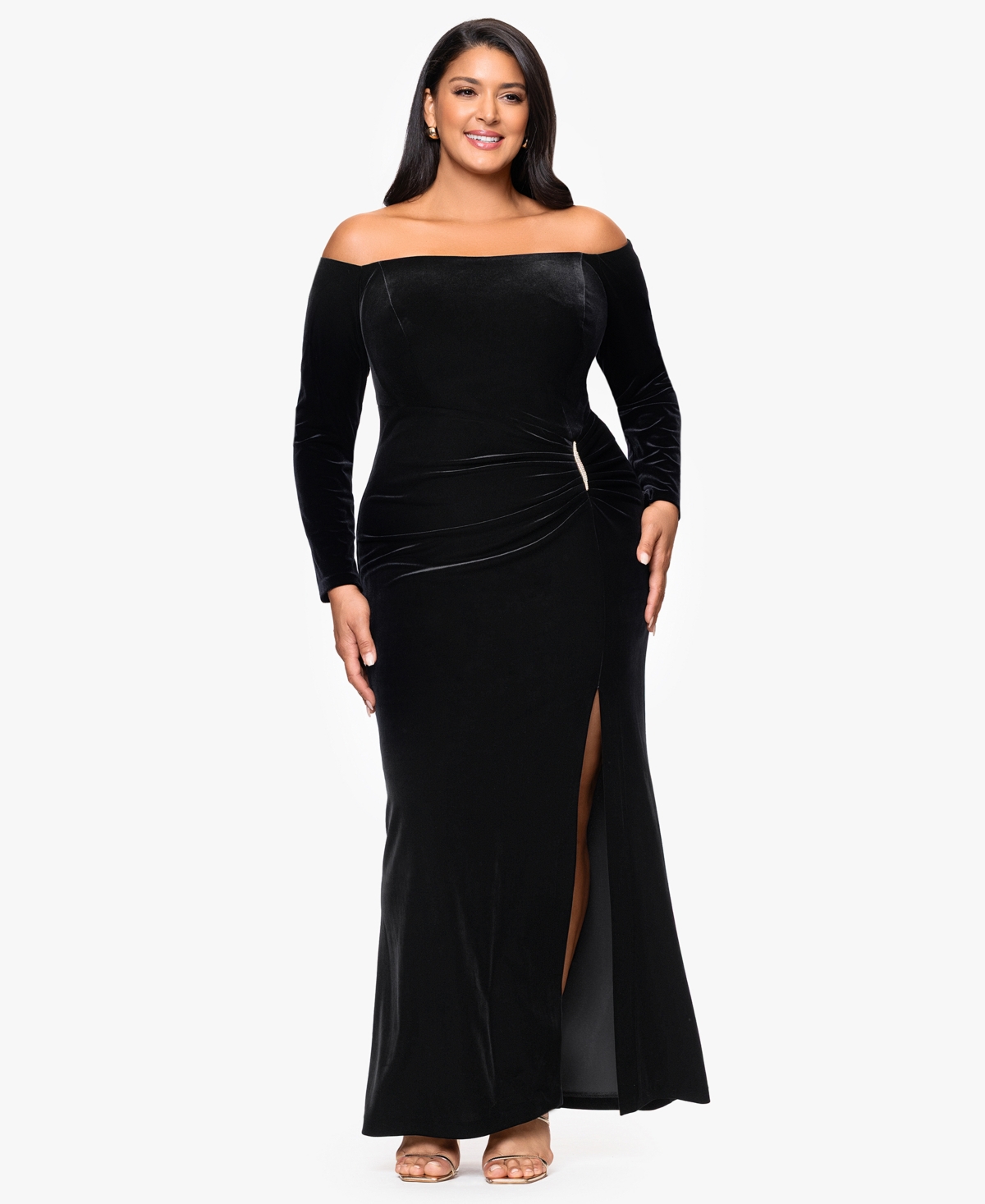 Xscape Plus Size Off-the-shoulder Maxi Dress In Black