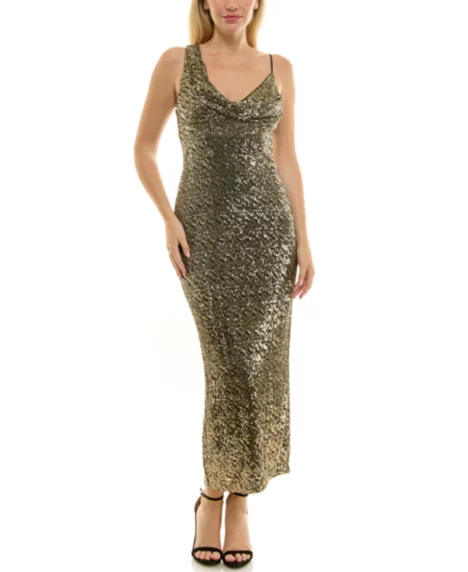 Petite Sleeveless Sequin Midi Dress - Gold
