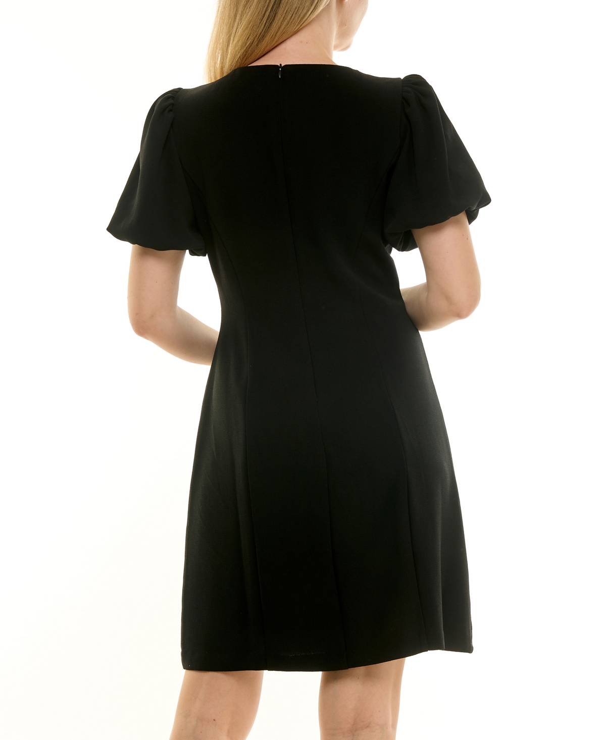 Taylor Petite Puff Sleeve Flower Trim Dress