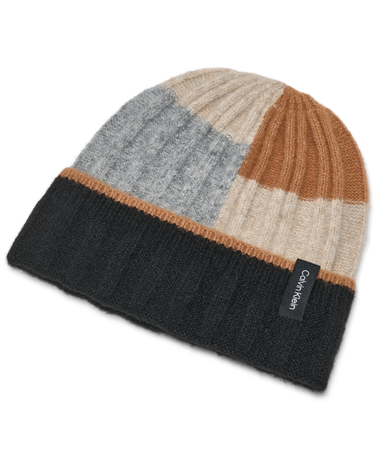 Calvin Klein Patchwork Knit Beanie In Multi