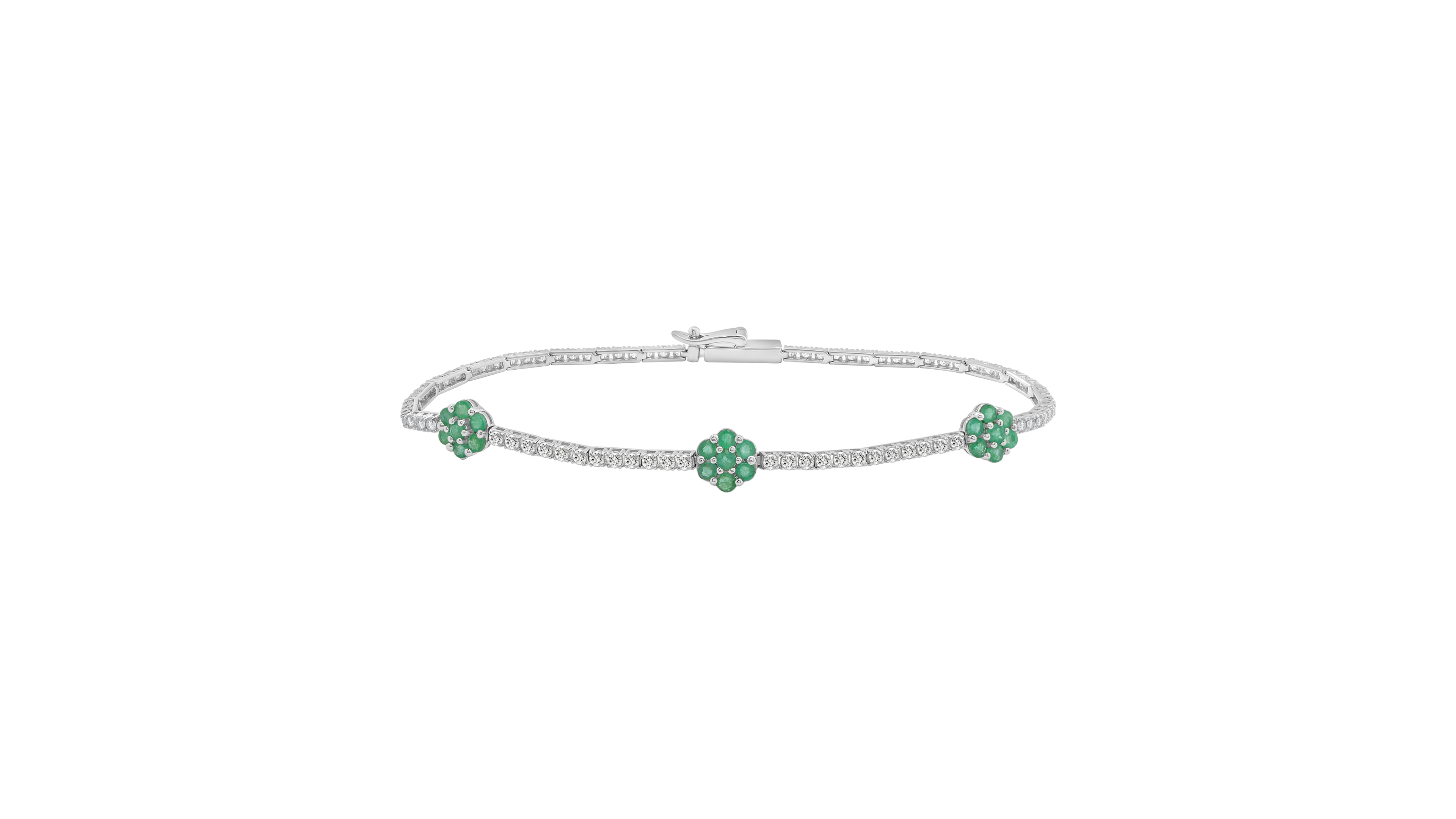 Macy's Lab Grown Emerald (5/8 ct. t.w.) and White Sapphire (2-1/6 ct. t.w.) Cluster Link Bracelet in Sterling Silver