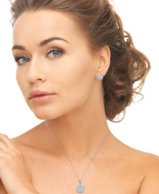 2-Piece Set Lab Grown White Opal (2 ct. t.w.) Cushion Halo Pendant Necklace with Matching Earrings in Sterling Silver (also in Sapphire)