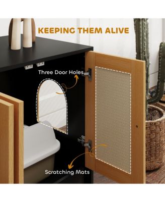 Cat Litter Box Enclosure w/ 2 Cabinets, Scratching Mats, Trays