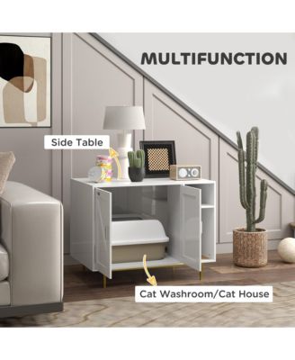 Cat Litter Box Enclosure with Scratching Pad, Storage,