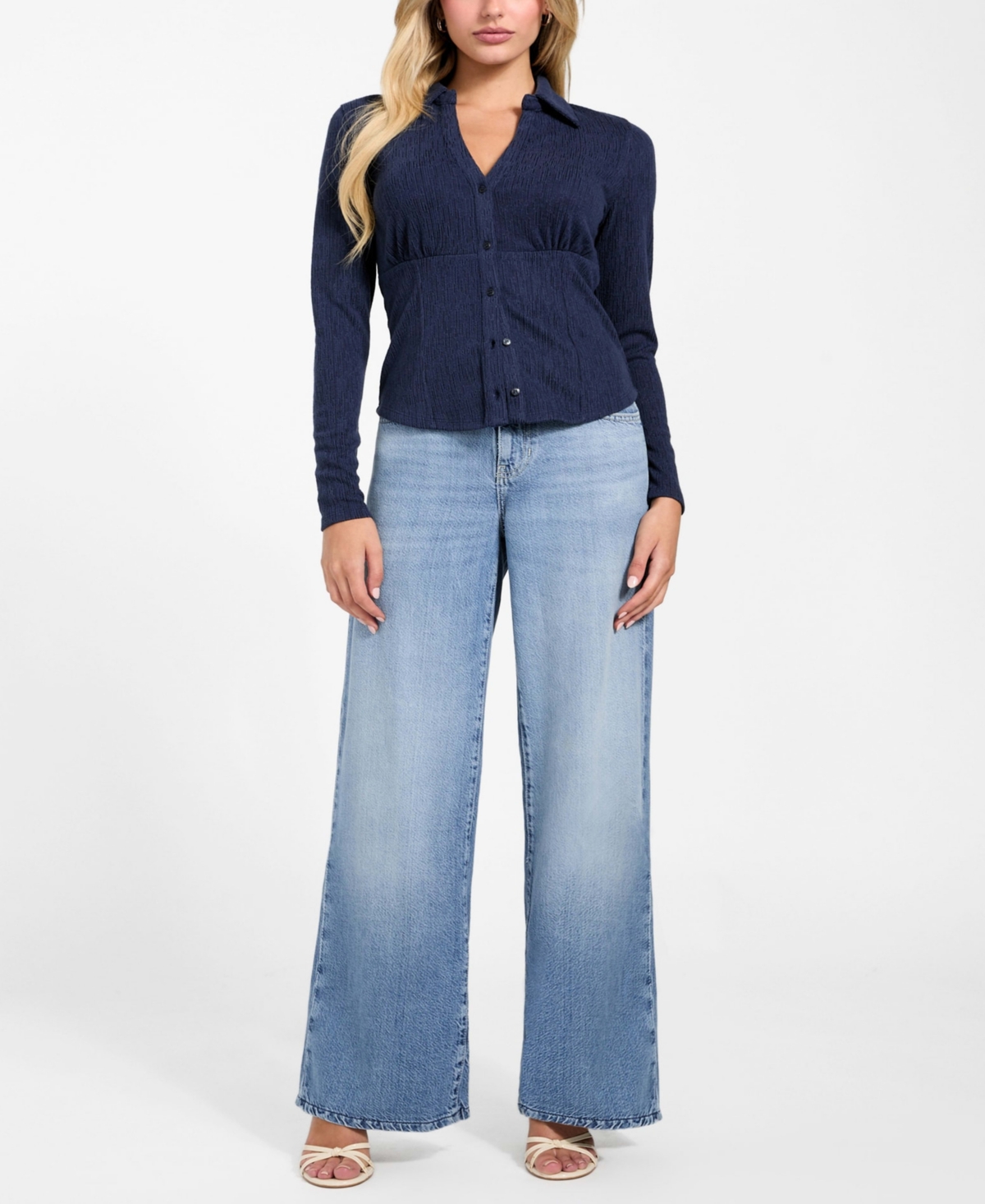 Guess Annida Corset Button-up Shirt In Blue